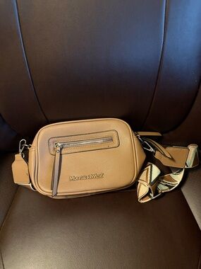 Montana West Tan Pebbled Leather Crossbody with Patterned Strap